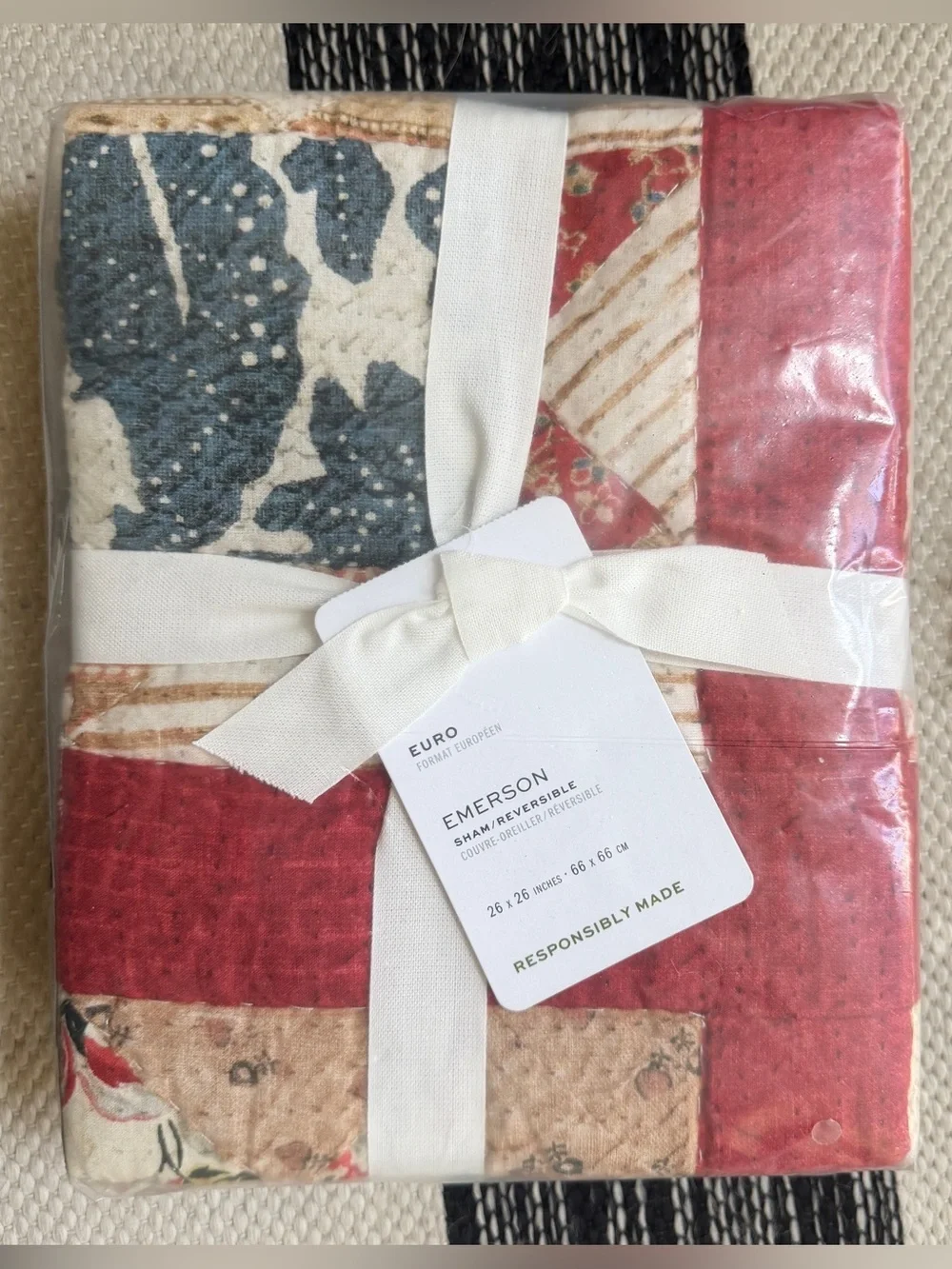 Pottery Barn Emerson Reversible Quilted Sham Red Patchwork Star Pillow Case New